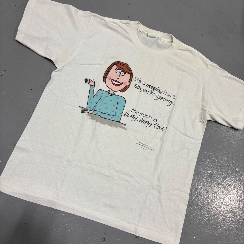 Vintage Shoebox Greetings Hallmark Funny Graphic T-Shirt White Large 50/50